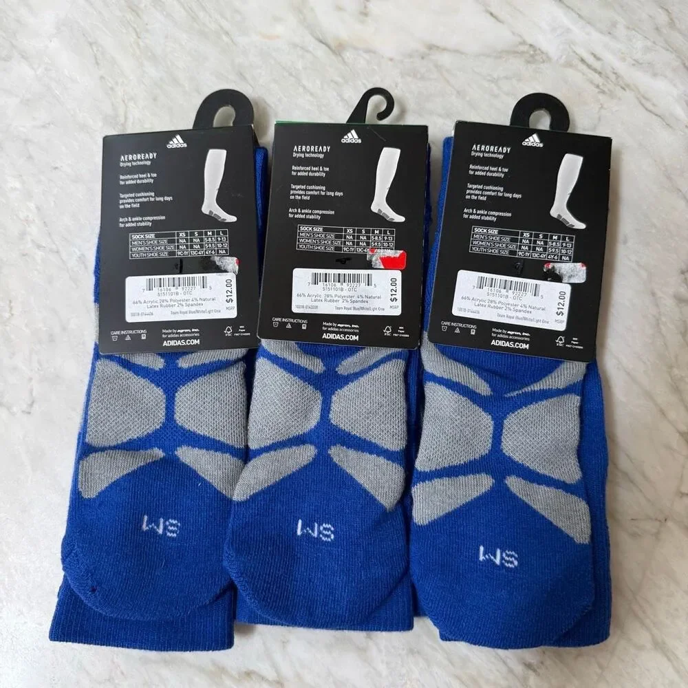 Adidas youth Baseball OVER-The-CALF SOCKS blue Compression Sz S NWT 3 pairs